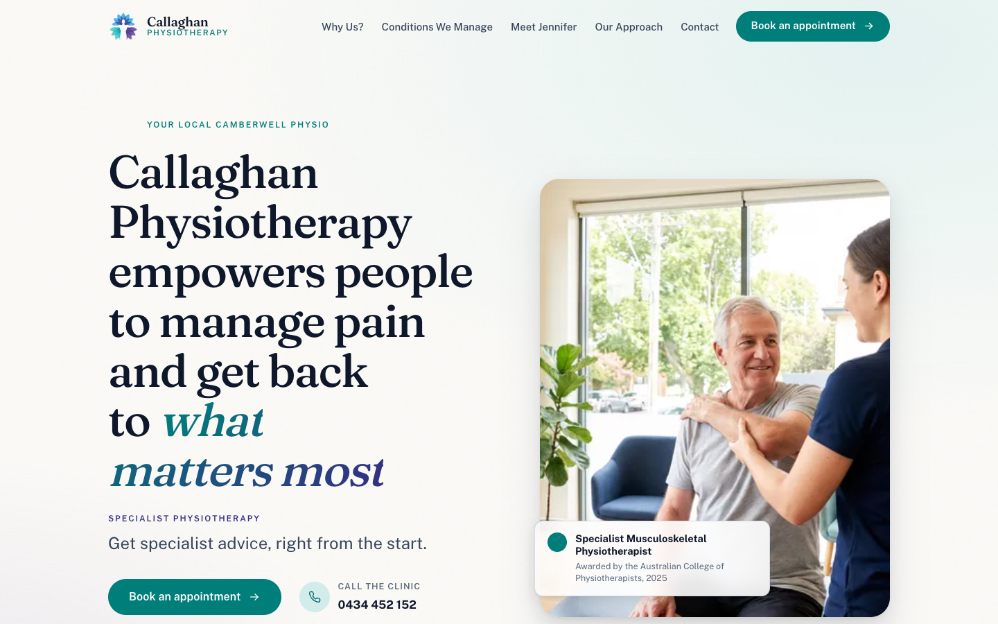 Callaghan Physiotherapy homepage screenshot