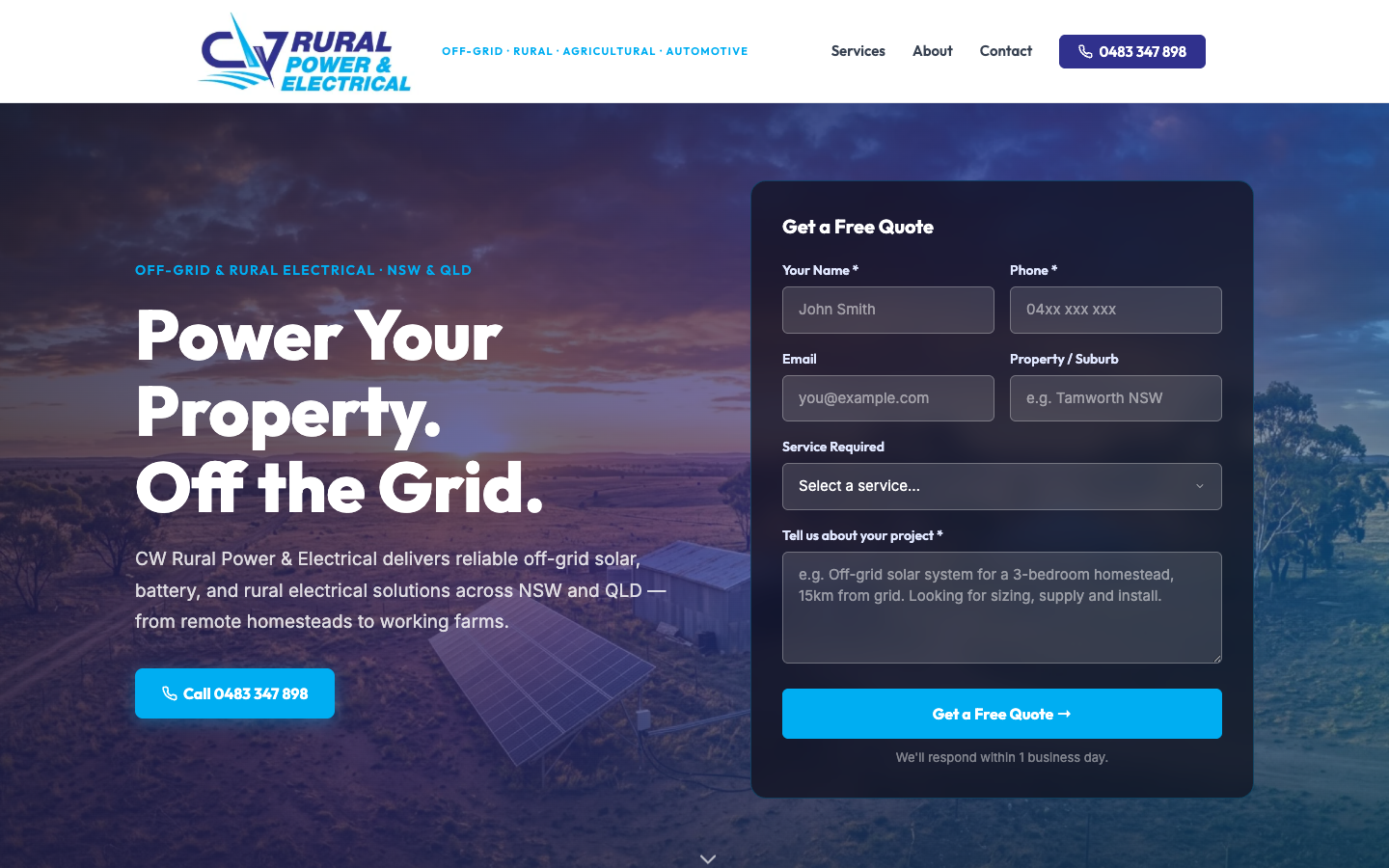 CW Rural Electrical homepage screenshot