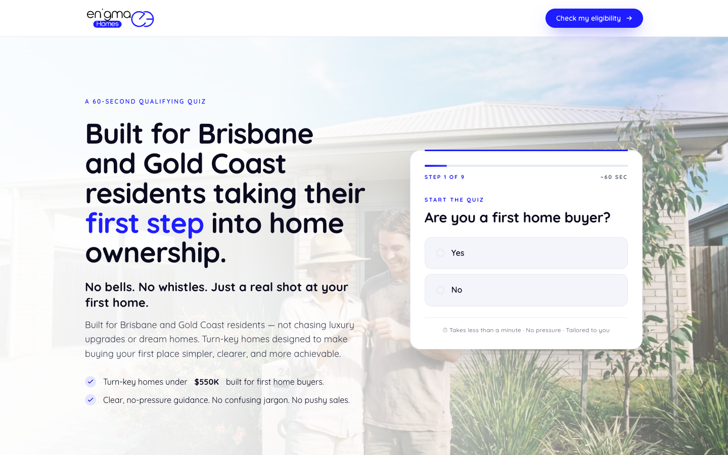 Enigma Homes homepage screenshot