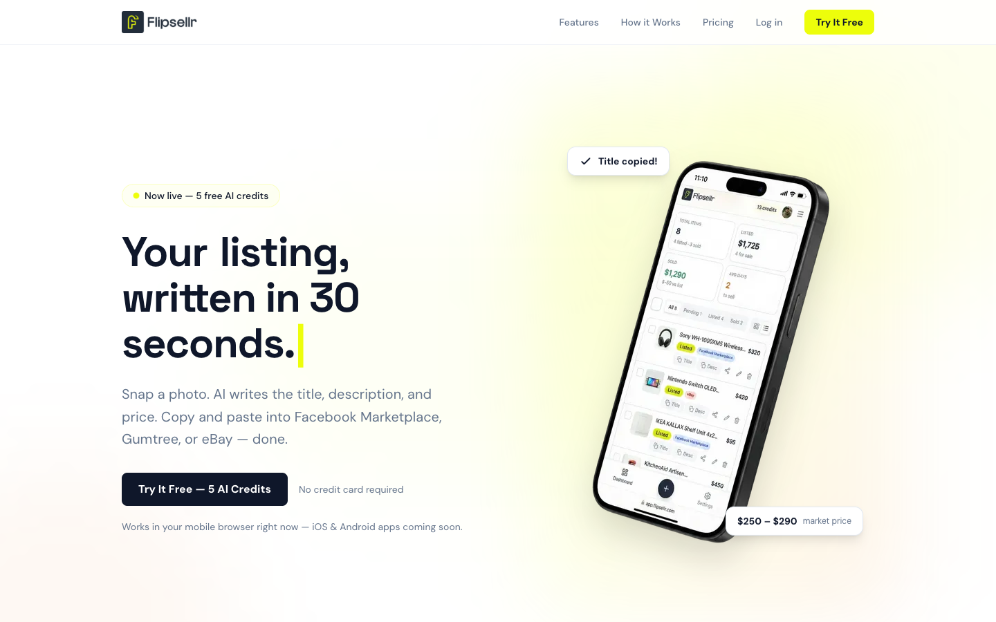 Flipsellr homepage screenshot