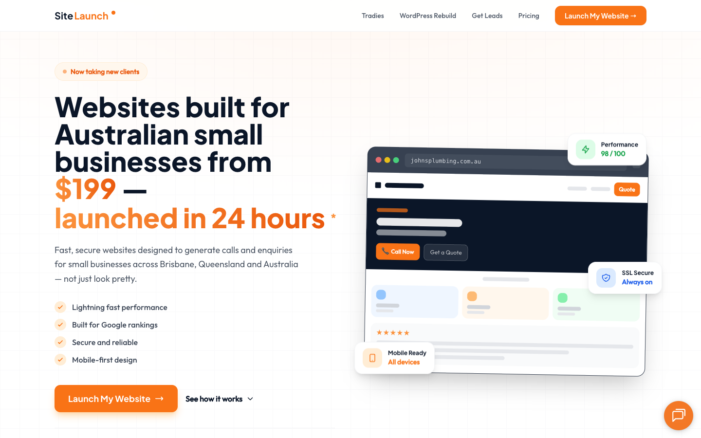 SiteLaunch homepage screenshot