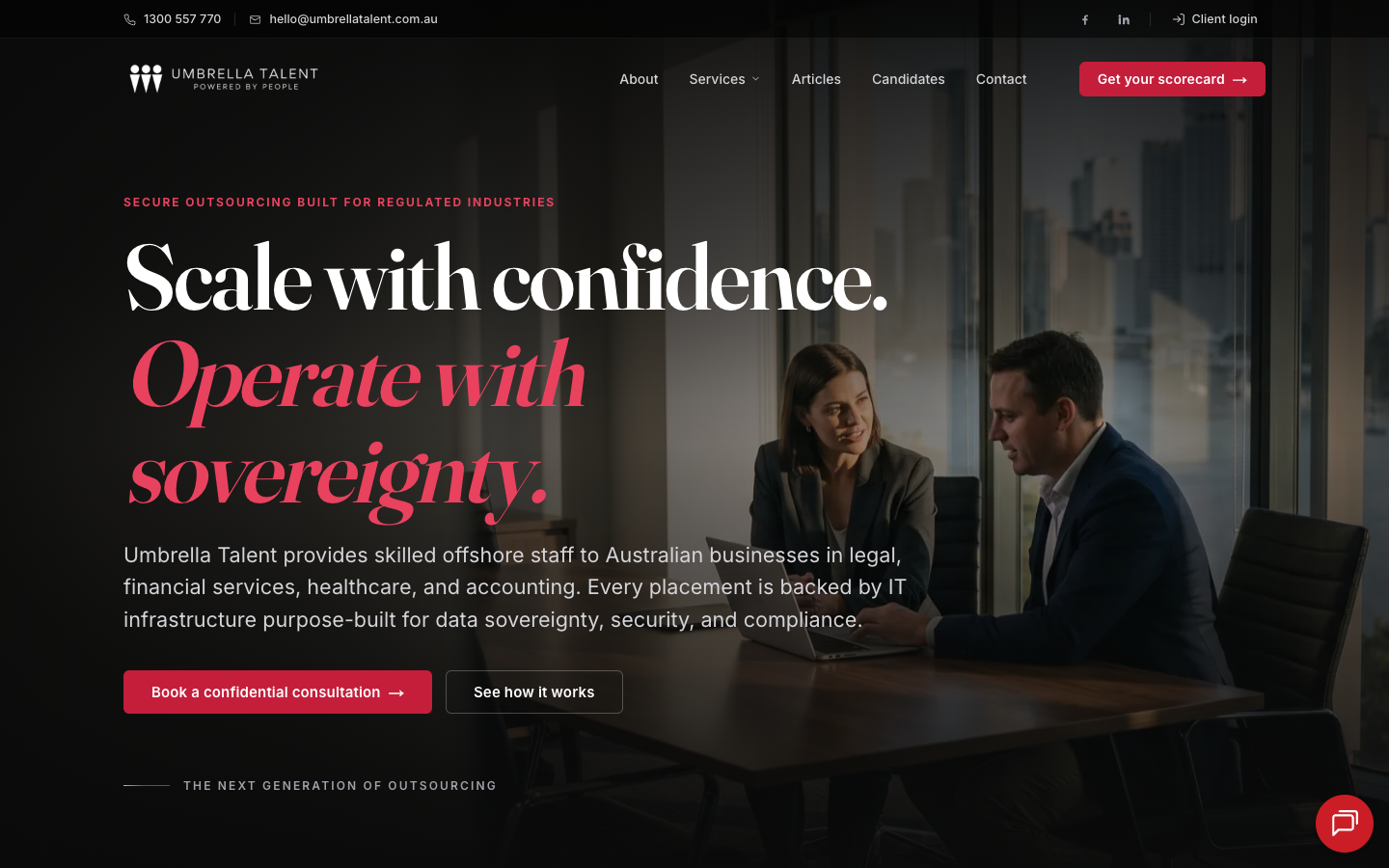 Umbrella Talent homepage screenshot