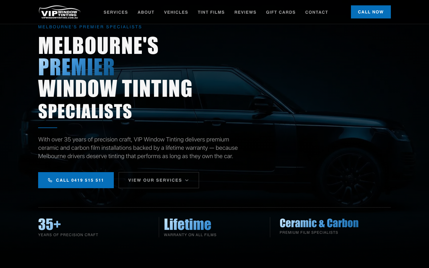VIP Window Tinting homepage screenshot